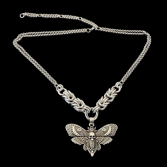 Handmade maille choker & moth skull moon design charm boho goth necklace - Picture 2 of 12